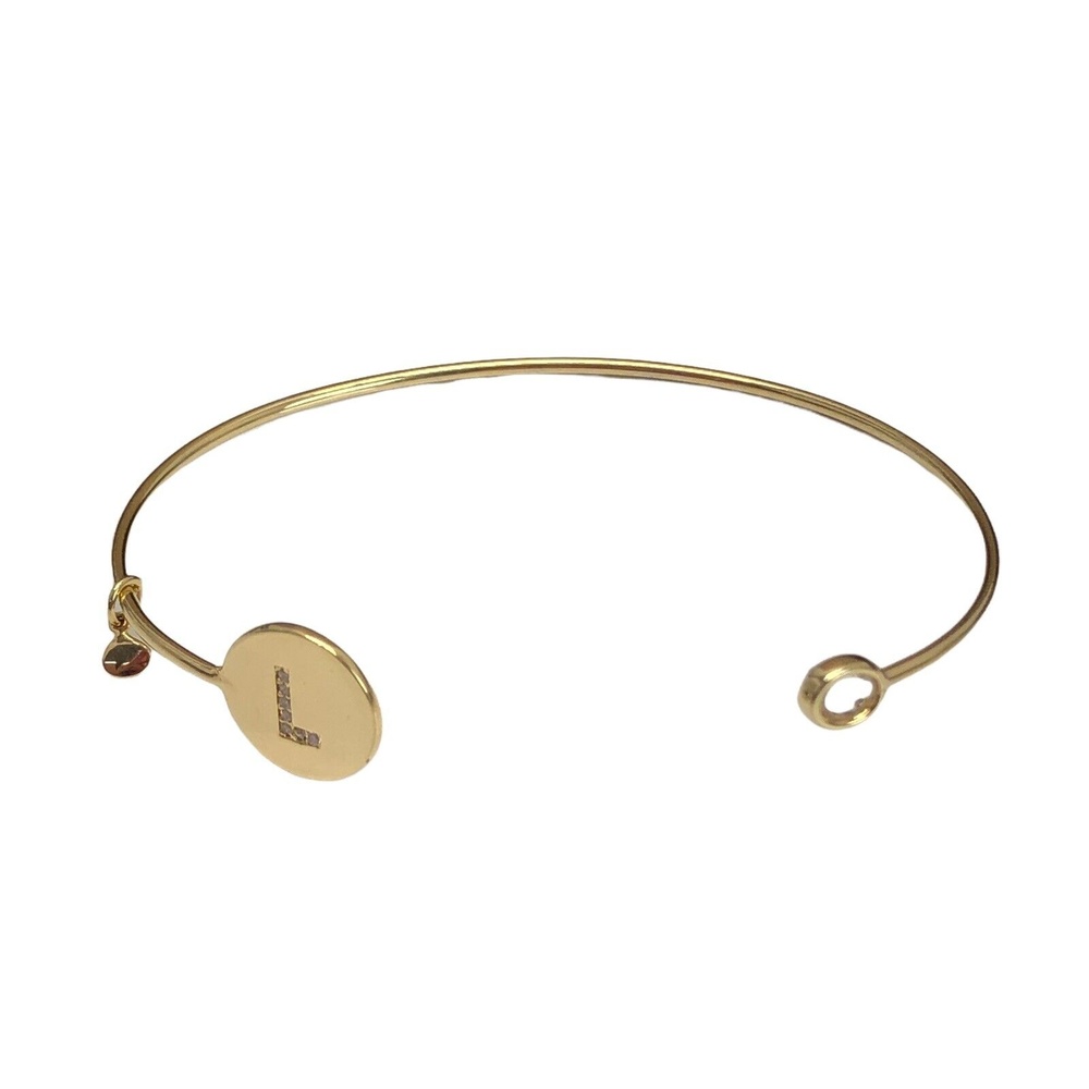 TAI L Initial Gold Plated Monogram Open Cuff W/ CZ Accent Bracelet Minimal